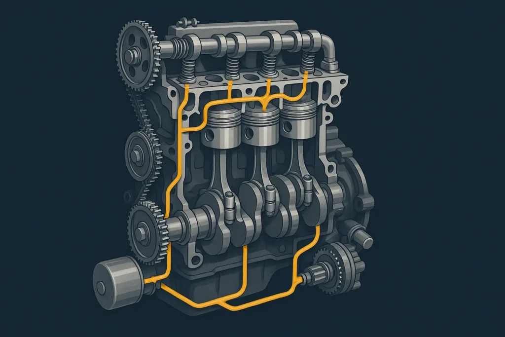 How does the engine lubrication system work